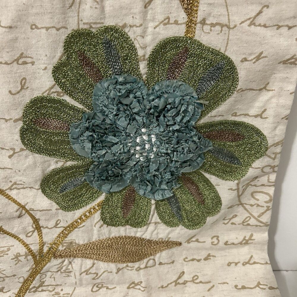 Pier 1 One Floral Embroidered Blue Green Tan Table Runner 13”x71” Cottagecore